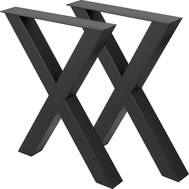 Black steel X frame heavy duty dining table legs set of two