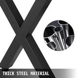 Black steel X frame heavy duty dining table legs set of two