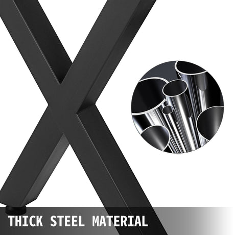 Black steel X frame heavy duty dining table legs set of two