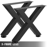 Black steel X frame heavy duty dining table legs set of two