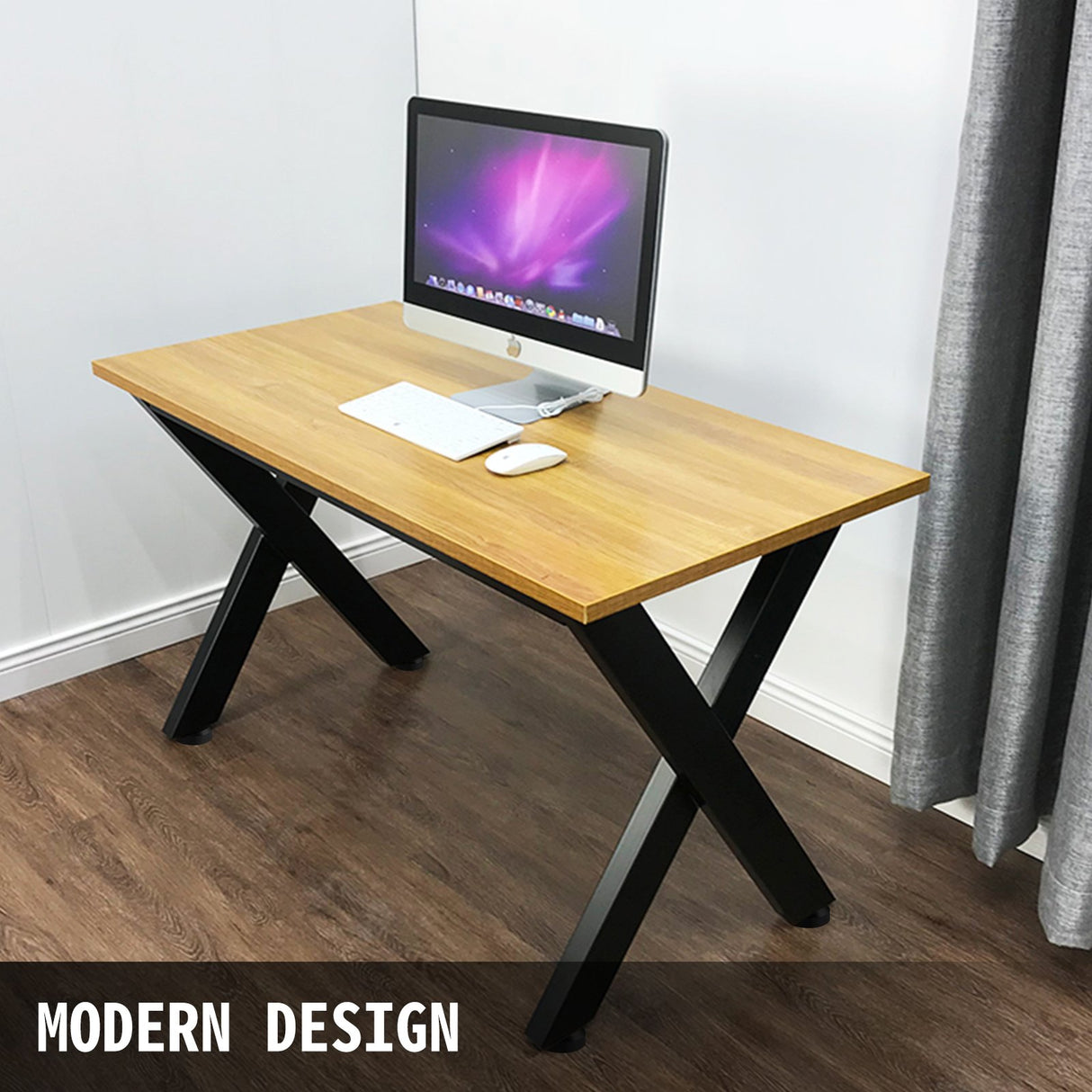 Black steel X frame heavy duty dining table legs set of two