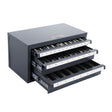 Julier steel three drawer end mill storage cabinet with labelled compartments