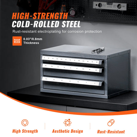 Julier Steel End Mill Storage Cabinet, 3 Drawer, 29 Compartment