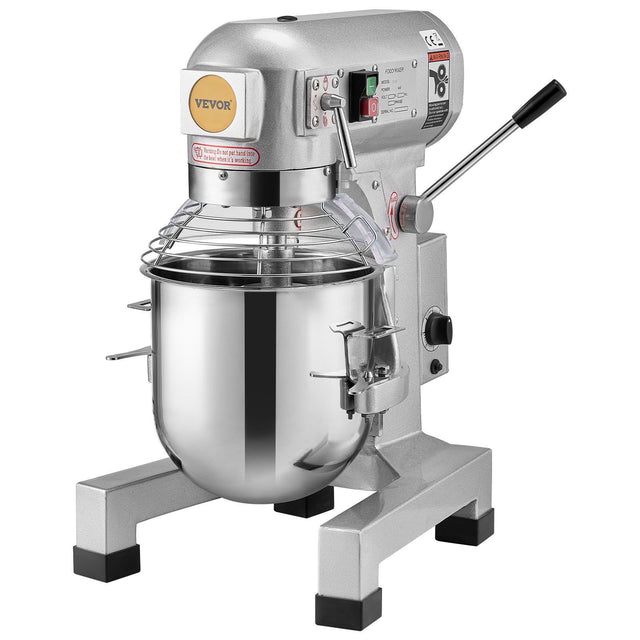Commercial 10 L stand mixer with stainless steel bowl and lever bowl adjuster