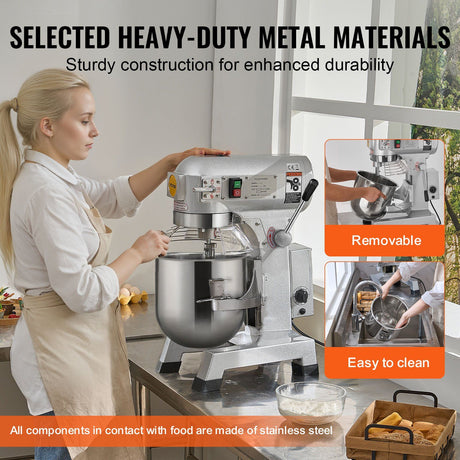 Dough hook, flat beater and wire whisk attachments supplied with the mixer