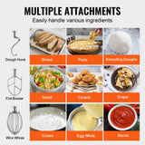 Dough hook, flat beater and wire whisk attachments for the commercial mixer