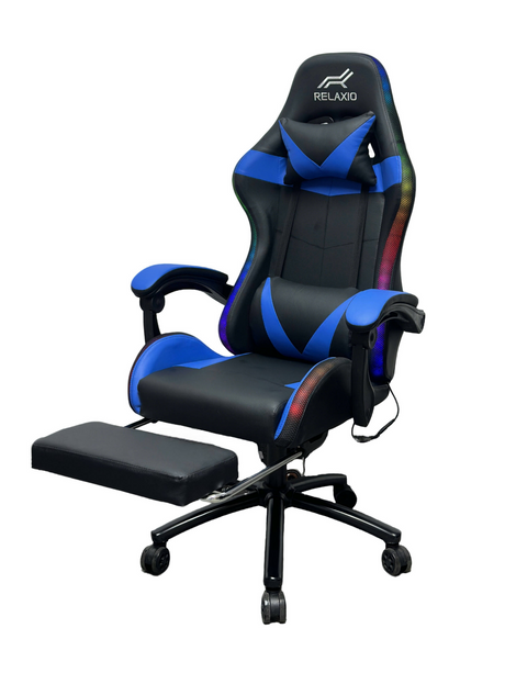 Ergonomic Gaming Chair with LED Lights and Footrest — Pink White, Blue or Black — Allure Home Collections