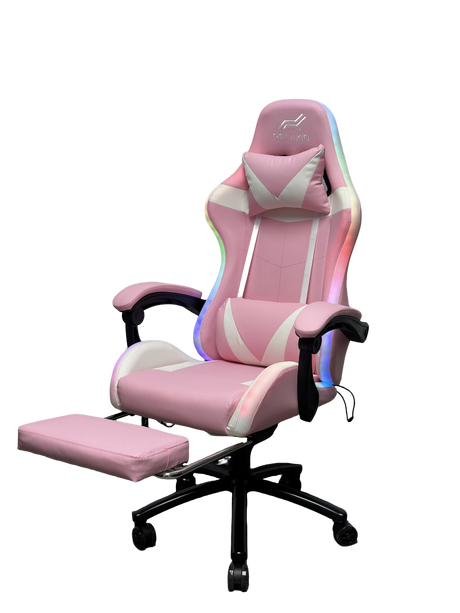 Ergonomic Gaming Chair with LED Lights and Footrest — Pink White, Blue or Black — Allure Home Collections