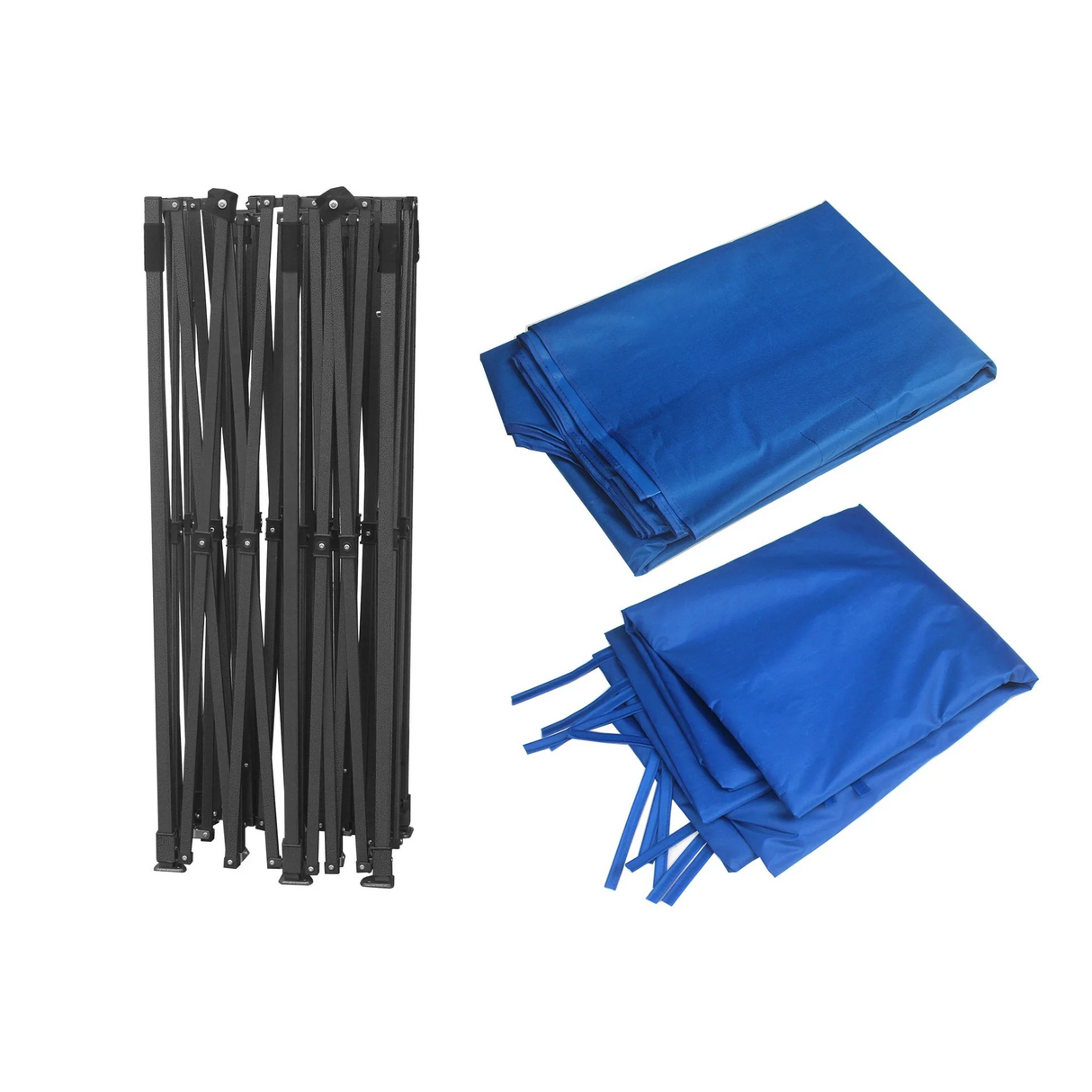 Blue gazebo with a sidewall opened to reveal the large covered interior