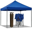 Blue 2 x 2 m portable gazebo set up outdoors with open sides