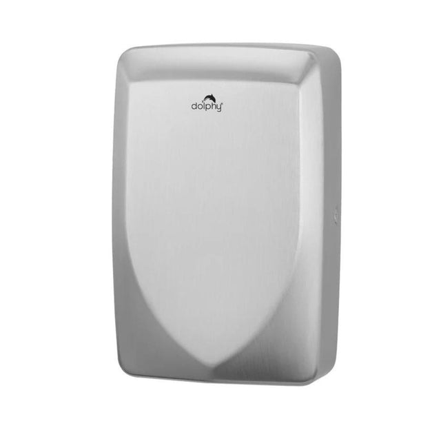 Compact 304 satin stainless steel hand dryer mounted on a washroom wall