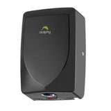 Compact matte black ABS hand dryer mounted on a washroom wall