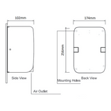 Infrared sensor and air outlet on the black compact hand dryer