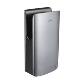 Silver jet hand dryer showing infrared sensor and hand drying outlet