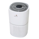 White desktop air purifier with touch control panel and four stage HEPA filtration