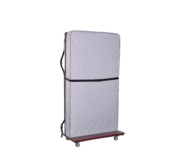 Folding rollaway guest bed with wheels and spring mattress, single