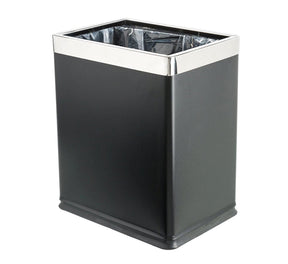 Taupo black stainless steel 10L open top bin in a bedroom