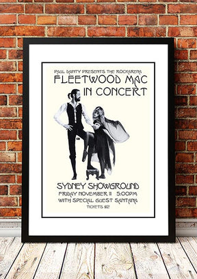 Framed A2 reproduction print of the 1977 Sydney Showground concert poster for Fleetwood Mac and Santana