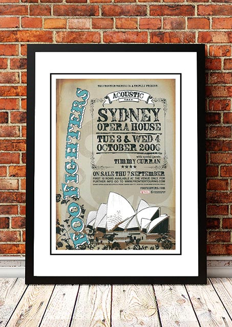 Framed A3 reproduction print of the Foo Fighters 2006 Sydney acoustic tour poster artwork