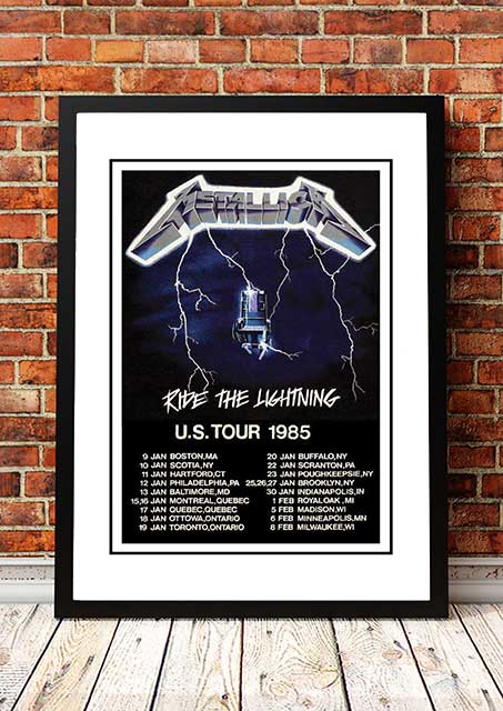 Framed A1 reproduction print of Metallica's 1985 Ride The Lightning US tour poster artwork