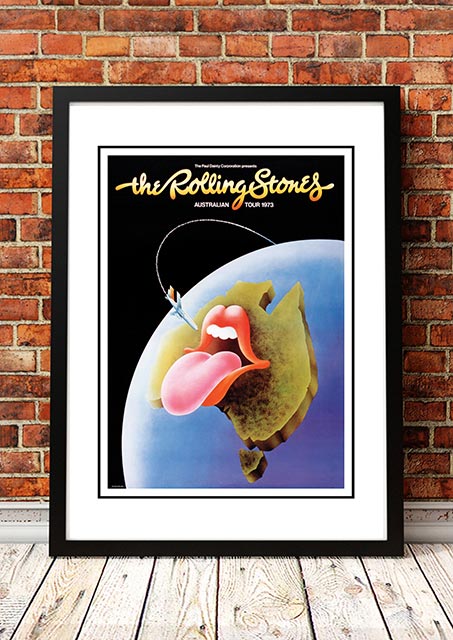 Framed A2 reproduction print of the 1973 Rolling Stones Australian Tour poster art by Ian McCausland