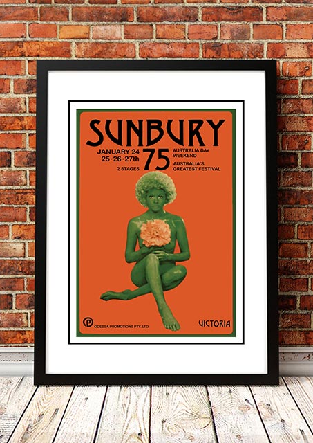 Framed A3 reproduction print of the 1975 Sunbury Music Festival poster artwork