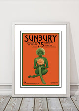 White framed A3 reproduction print of the 1975 Sunbury Music Festival poster artwork