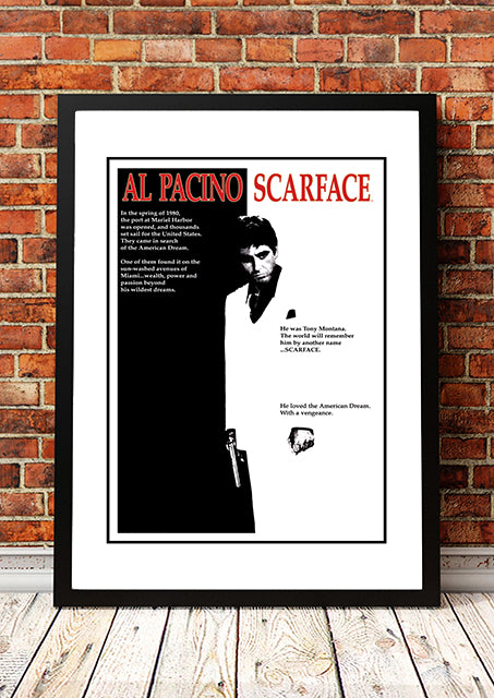 Framed A3 wall print reproducing the Scarface 1983 cult movie poster artwork