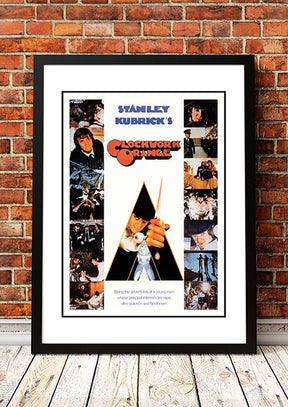 Framed A3 reproduction print of A Clockwork Orange cult movie poster artwork, ready to hang