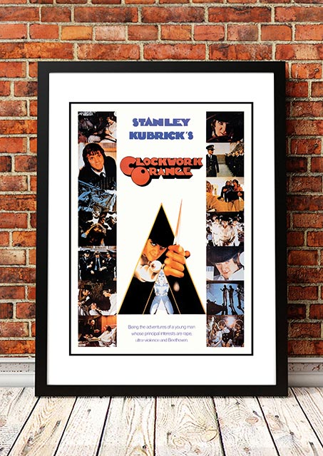 Framed A3 reproduction print of A Clockwork Orange cult movie poster artwork, ready to hang