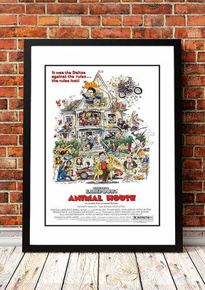 Animal House cult movie poster print framed in A2, bold retro comedy artwork ready to hang