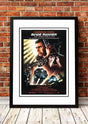 Framed A2 print of Blade Runner cult movie poster artwork with neon lit noir cityscape