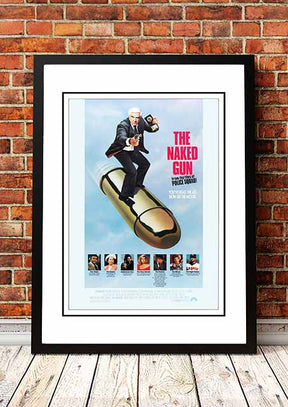 Framed A2 reproduction print of The Naked Gun cult comedy movie poster artwork with Leslie Nielsen