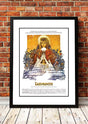 Framed A3 movie poster print of Labyrinth artwork featuring the Goblin King in an illustrated fantasy scene