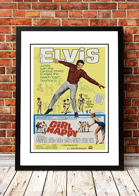 Framed A3 reproduction print of the Elvis Girl Happy beach musical movie poster artwork, ready to hang