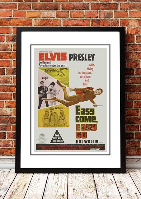 Framed A3 reproduction print of the Elvis Easy Come, Easy Go movie poster artwork, ready to hang wall art