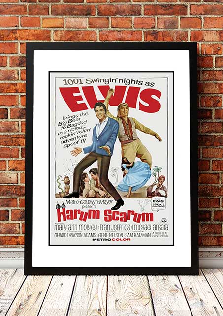 Framed A3 print of the Elvis Presley Harem Scarem movie poster artwork in bold 1960s cinema colours