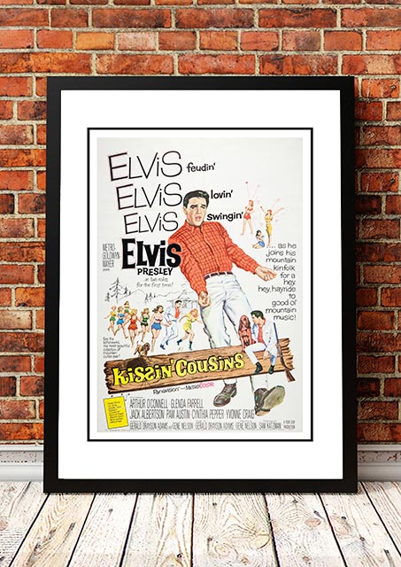 Framed A3 print of the Elvis Presley Kissin' Cousins movie poster artwork in bright 1960s colour