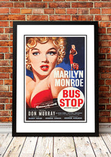 Framed A2 reproduction print of the Bus Stop movie poster artwork featuring Marilyn Monroe