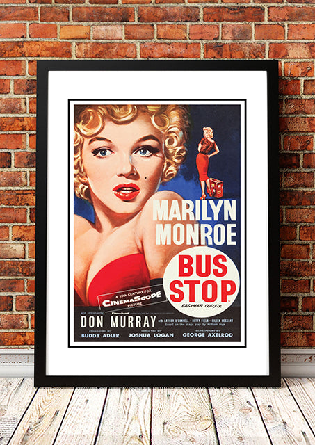 Framed A3 reproduction print of the Bus Stop movie poster artwork featuring Marilyn Monroe