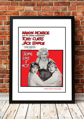 Framed A2 reproduction print of the vintage Some Like It Hot film poster with Marilyn Monroe