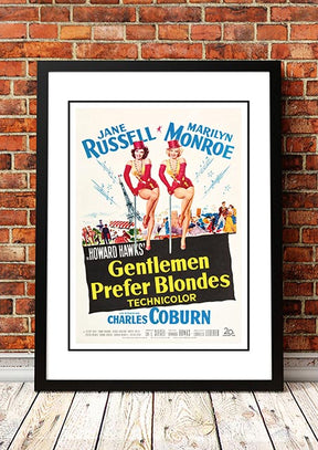 Framed A3 reproduction print of the Gentlemen Prefer Blondes movie poster with Marilyn Monroe