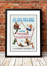 Framed A3 reproduction print of the Monkey Business movie poster with Marilyn Monroe and Cary Grant