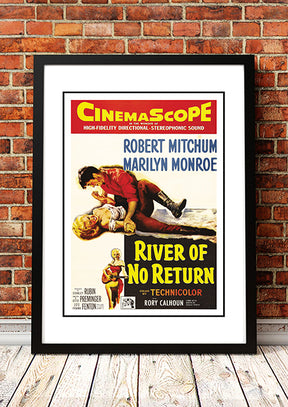 Framed A3 reproduction print of the vintage River Of No Return film poster with Marilyn Monroe