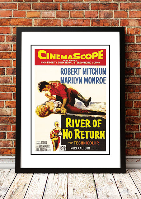 Framed A3 reproduction print of the vintage River Of No Return film poster with Marilyn Monroe