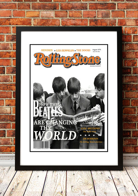 Framed A3 reproduction print of the 1970 Rolling Stone magazine cover featuring The Beatles