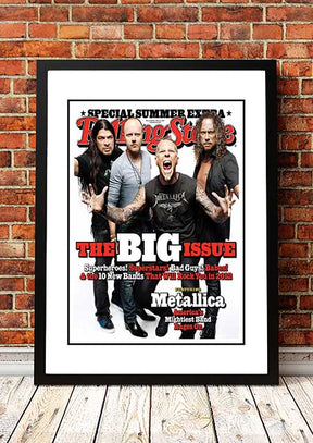 Framed A3 reproduction print of a Rolling Stone magazine cover featuring the band Metallica
