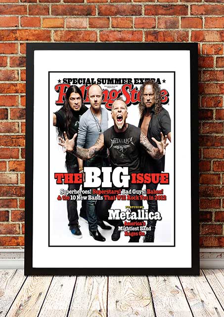 Framed A3 reproduction print of a Rolling Stone magazine cover featuring the band Metallica