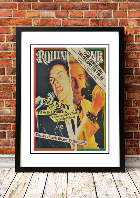 Framed A3 reproduction print of the 1977 Rolling Stone magazine cover featuring the Sex Pistols
