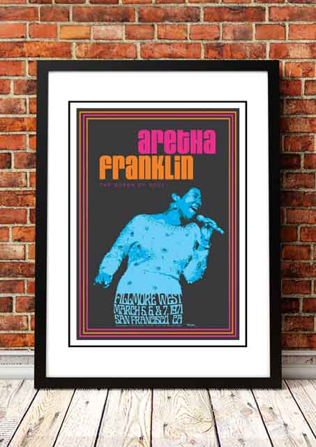 Aretha Franklin Fillmore West 1971 concert poster print framed in A3, vintage soul music wall art